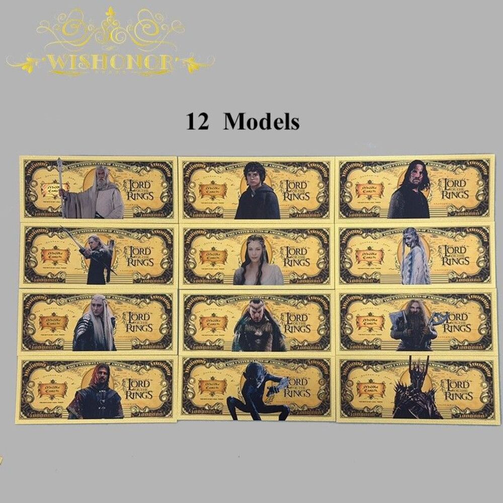 12 Piece 24k Gold Foil Plated Lord of the Rings Collectible Banknote Set. w/COA